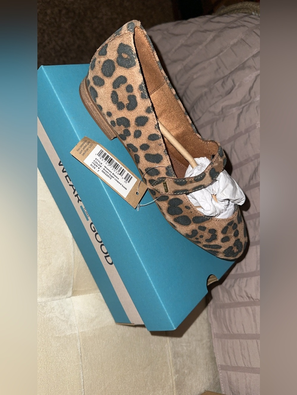 Toms Bianca Leopard Print Mary Jane Flats